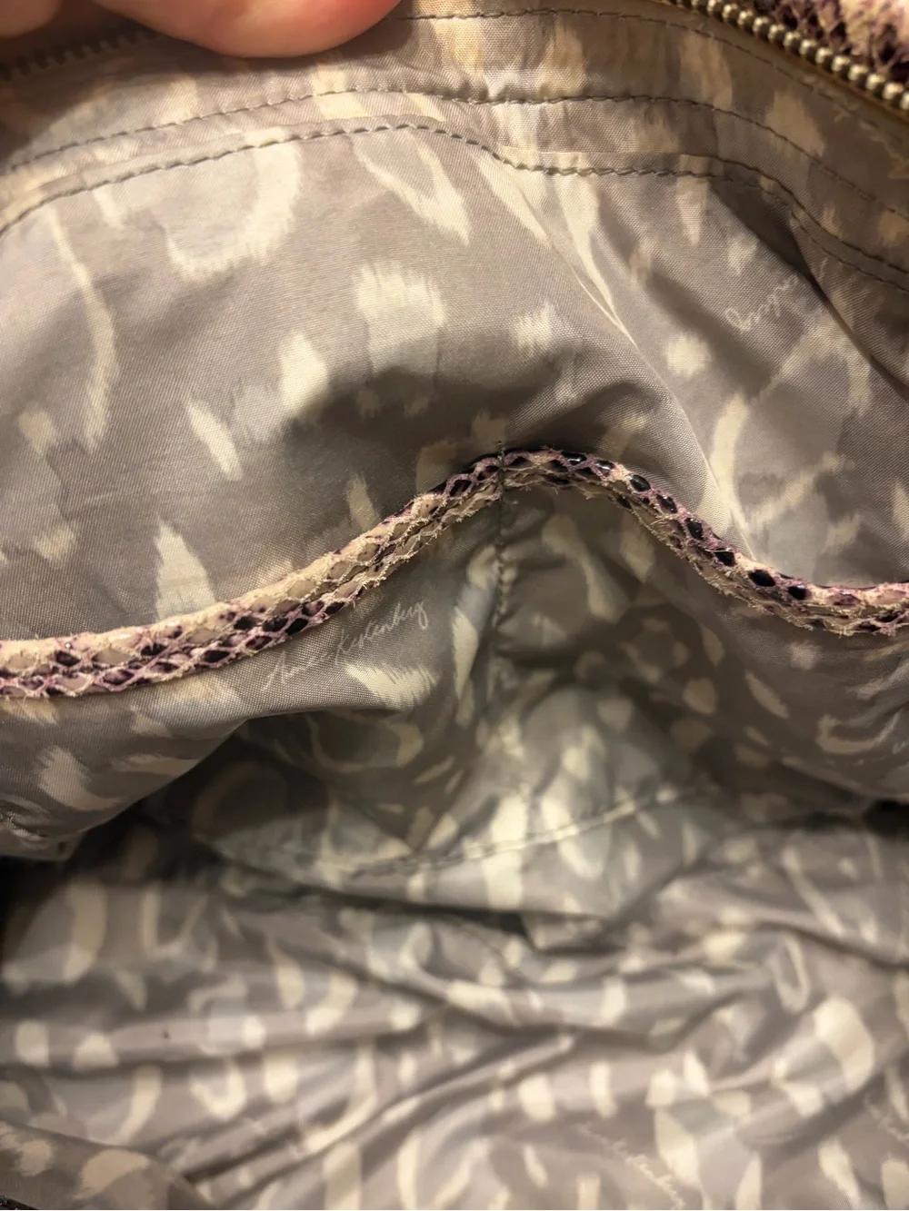 Aimee Kestenberg Mauve and Cream Snake-Print Shoulder Bag